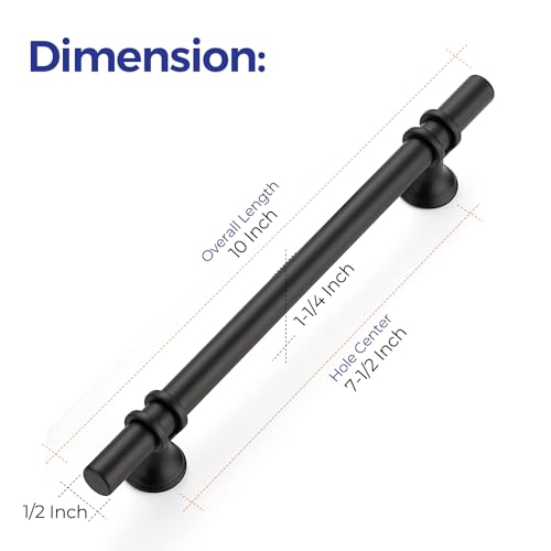 Image of Ravinte 15 Pack 10 Inch Cabinet Pulls Kitchen Cupboard Handles with Round Base Matte Black Drawer Pulls Cabinet Handles 10 inch Length,7-1 /2 inch Hole Center