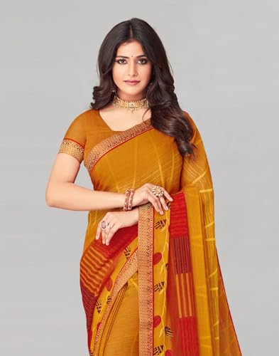 Image of SIRIL Women's Chiffon Printed Saree With Unstitched Blouse Piece