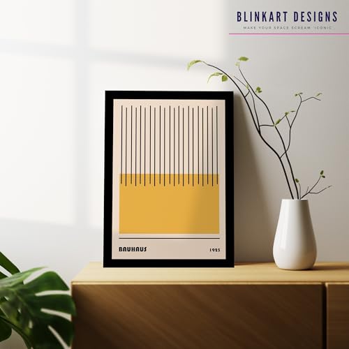 Image of BLINKART Vintage Bauhaus Retro Geometric Aesthetic Poster Gallery | Colorful Wrap Framed For Home Office Studio Living Room Modern Art Studio Decoration Abstract Shapes | (d145) | 13x10 Inch
