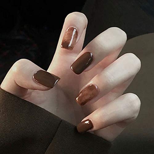Vogee Glossy Colorful Shading Fake Nails Short Square 24Pcs Acrylic False Nails Press on Art Nail Tips for Girls and Women (Amber)