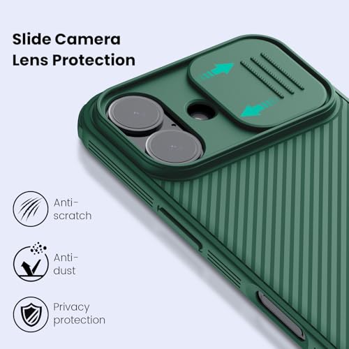 Image of Nillkin for iPhone 17 Case with Slide Camera Cover, Thin Slim Fit, Shockproof Protective, Protector Privacy, Phone Case iPhone 17 Camera Lens Protector 6.3 inch, Green