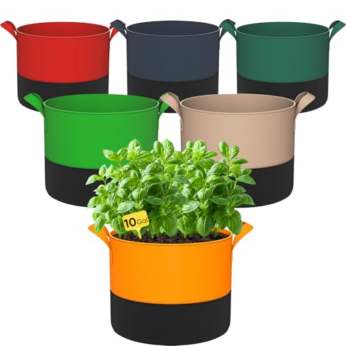 RVZHI 10 Gallon Grow Bags: 6 Pack 350G Heavy Duty Thickened Colorful Potato Grow Bags with Handles -...