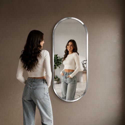 Image of Creative Arts n Frames 5mm Full Length Long Beveled Smooth Edges Frameless Rectangular Wall Mount HD Mirror Home Decor Items (18X42 inch Capsule HD Mirror)
