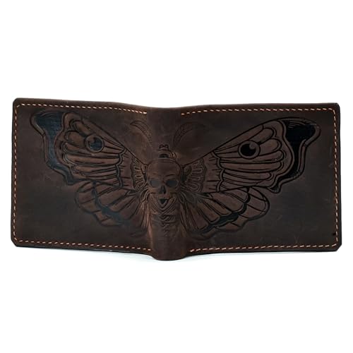 Image of Genuine leather handcrafted wallet, bifold Style, Death-head hawk moth