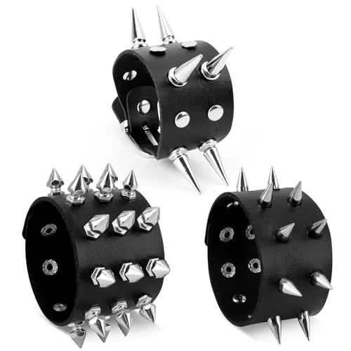 Spiked Bracelets, Studded Bracelet, Punk Bracelet, Spike Bracelet, Emo Bracelets, Goth Bracelets, Studded Arm Band, 3 Pieces Spike Bracelet Cuff 80s Leather Punk Gothic Rocker Costume Accessories