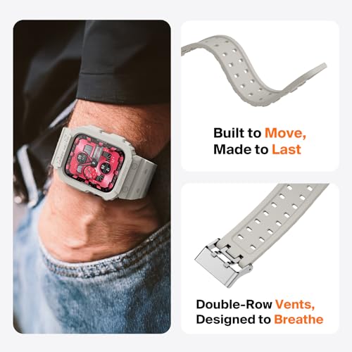 Image of amBand Compatible for Apple Watch Band 45mm 44mm 42mm with Bumper Case, Clear Cute Women Strap for iWatch SE 3 SE 2nd SE Series 9 8 7 6 5 4 3 2, Sport Jelly Protective Cases Protector, Sand White