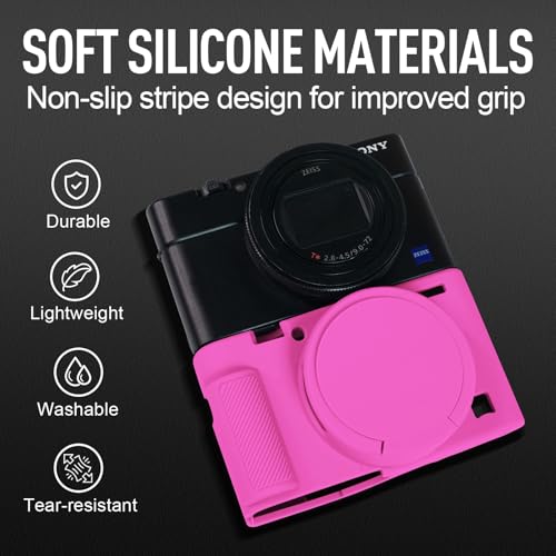 Image of Easy Hood Case for Sony DSC-RX100 IV V VI VII DSLR Camera, Silicone Camera Case Lightweight Soft Carrying Cover with Removable Lens Cover (Hot Pink)