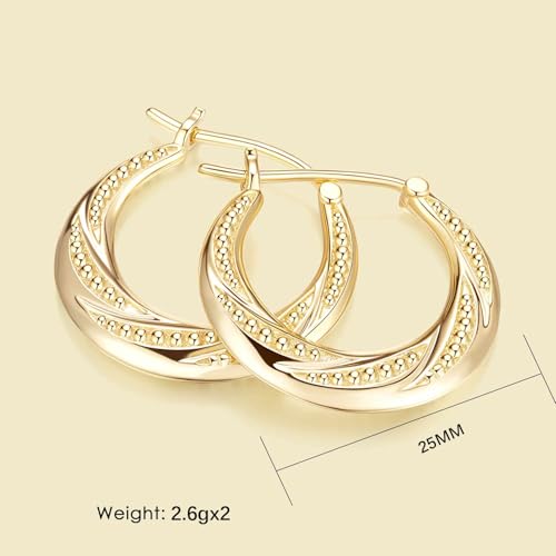 14K Gold Earrings for Women 14K Gold Hoop Earrings for Women Hoop Earring for Womens Hoops Rotating Small Ball Design Comfortable Hoops Earring for Womens 22/25mm2