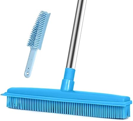 Lanhope Fur Remover Broom, Rubber Broom With Squeegee Longhandle, 50 inches Sweeping Rug Brush Clean Carpet Windows Wooden Floor Sofa Bathroom Rugs Car Floor No Scratch