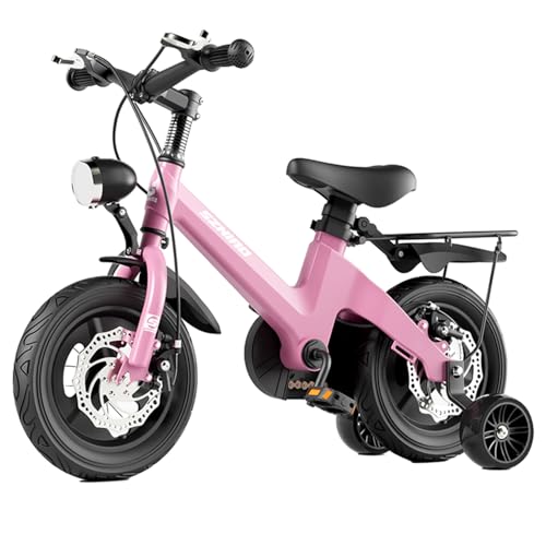 VGVG 子供用自転車 自転車 子供 補助輪付き 軽量マグネシウム合金製 高さ調節可能サドル 男女兼用 14インチ 16インチ 18インチ キッズバイク 足こぎ車 プレゼント (12インチ,ディッシュホイール - ピンク)