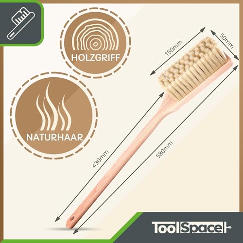 ToolSpace Handbesen mit langem Stiel | 58 x 7 x 5,7 cm | Holzbesen | Schneefeger | Kehrwisch | Handfeger Langer Stiel Weich Naturhaar | Besen Winkel | Autowaschbürste | Holzgriff | Ofen Handfeger – Bild 4