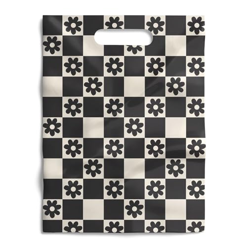 Package Mint 50 Pack 9x12 Reusable Merchandise Shopping Bags with Handles - Daisy Checkerboard Design Extra Thick Cute Bags for Small Business - Perfect for Gifts Boutiques Retail Party Favors