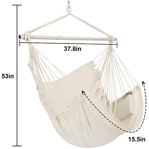 Y- Stop Hammock Chair Hanging Rope Swing, Hanging Chair With Pocket, Max 330 Lbs, Quality Cotton Weave For Superior Comfort, Durability (Beige) #TOP6