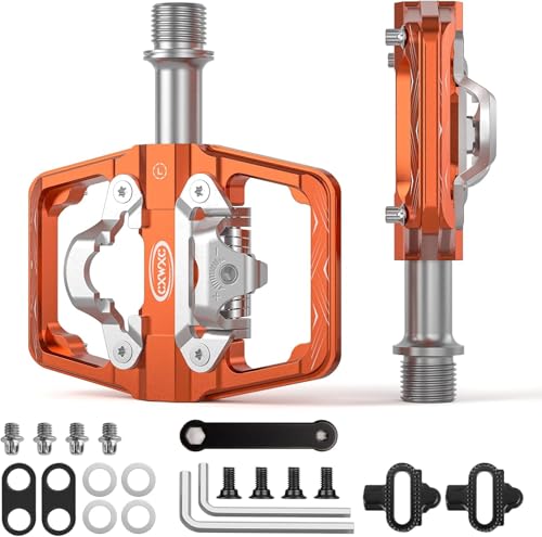 Pedales para Bicicleta de montaña compatibles con calas Shimano SPD - Pedales de Doble Cara Plataforma y automáticos, Pedales de Plataforma de 9/16” y automáticos para Carretera, MTB (Naranja)