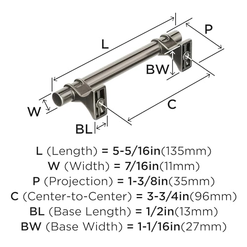 Image of Amerock | Cabinet Pull | Gunmetal | 3-3 /4 inch (96 mm) Center to Center | Davenport | 1 Pack | Drawer Pull | Drawer Handle | Cabinet Hardware