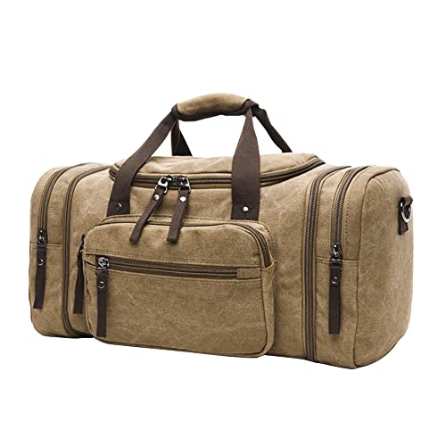 wongwongcat Erweiterbar Canvas Reisetasche 38L / 43L, Schultertaschen für Herren, Weekender Sporttasche für Damen, Große Henkeltasche Männer, Seitentaschen für Erweiterungen (Khaki) Cover
