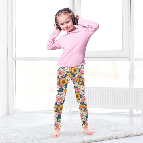 Girls Leggings Soft Toddler Ankle Length Bottoms Sunflower Rose Kids Dance Yoga Pants 4-10 Years4