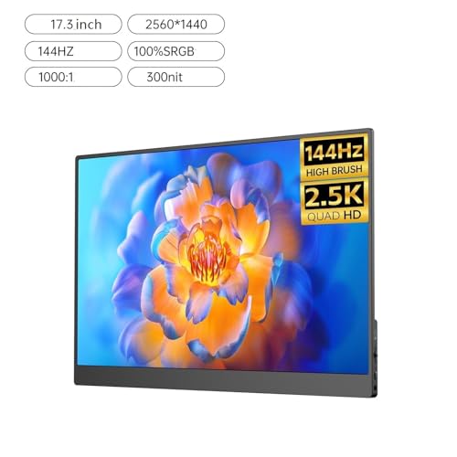 Image of Flicker Free 17.3 Inch 144hz 2.5K IPS Laptop External Expansion Screen 100% SRGB 300nit Portable Monitor with Speakers
