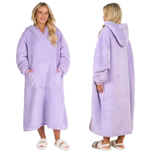 Sienna Extra-Long Blanket Hoodie Mothers Day Gifts Soft Sherpa Fleece Warm Cosy Oversized Hoodie Women Wearable Blanket Hooded Snoodie for Adult Teens Men Big Jumper Lilac Purple
