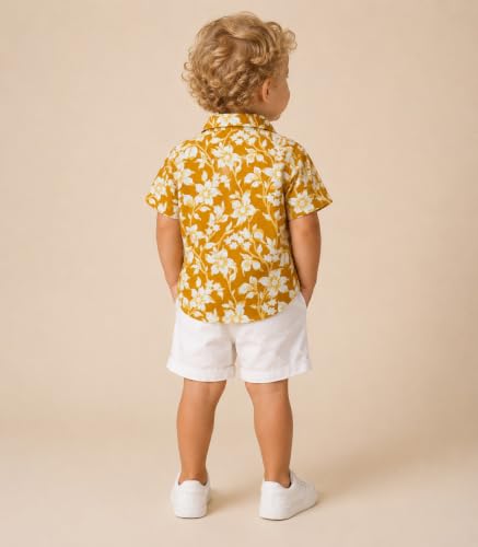Image of A.T.U.N. (ALL THINGS UBER NICE) Boys 100% Cotton Printed Shirt | Half Sleeve Smart Casual Shirt for Kids | Soft Breathable Button Placket Top