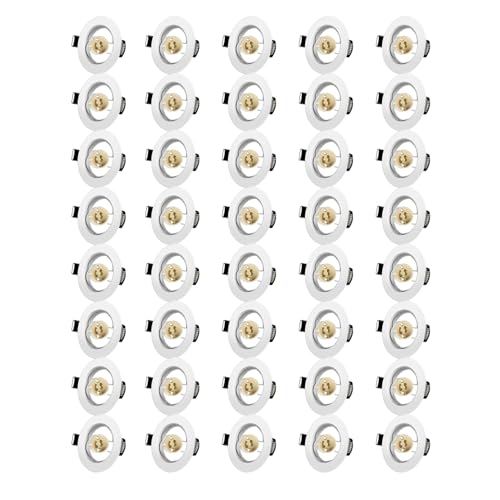 Tofisr Cornice Faretti LED da Incasso GU10 per cartongesso, Portafaretto da Incasso Rotondo Bianco, Foro 55mm-70mm, Per 50mm LED e Alogeno, Portalampade GU10 Inclusi, Set di 40