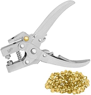 Kurtzy Eyelet Hole Punch Pliers Kit with 100 Eyelets - 16cm/6.3 Inch Leather Belt Grommet Tool - 7.2mm Gold Metal Grommets - Plier Puncher Set for Fabric, Clothes, Shoes, Bags and Crafts