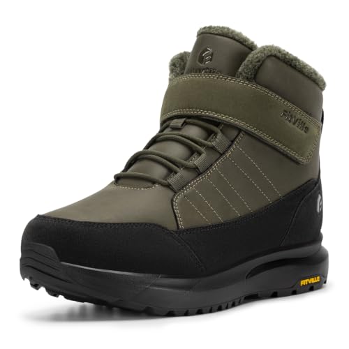 Image of FitVille Wide Width Mens Winter Boots Fur Lined Extra Wide Snow Boot Lightweight Non Slip Outdoor Mens Diabetic Shoes for Flat Feet