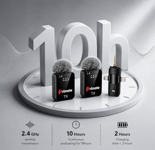 Image of Primate 3-in-1 Wireless Noise Reduction Microphone for Smartphone & Camera | 164ft Range, 20 Hours Battery Life | Ideal for YouTube, Vlogging & Interviews
