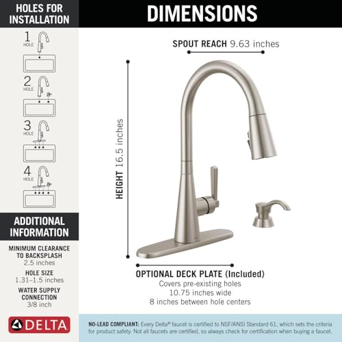 Delta Boyd Brushed Nickel Kitchen Faucet with Pull Down Sprayer and Soap Dispenser, Modern Single Hole Kitchen Sink Faucet, Single Handle, SpotShield Stainless 19893Z-SPSD-DST by DELTA - Image 4