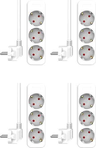 Multiprise 3 prises 3680W lot de 4 blocs avec sécurité enfant ELRO ES103 blanc