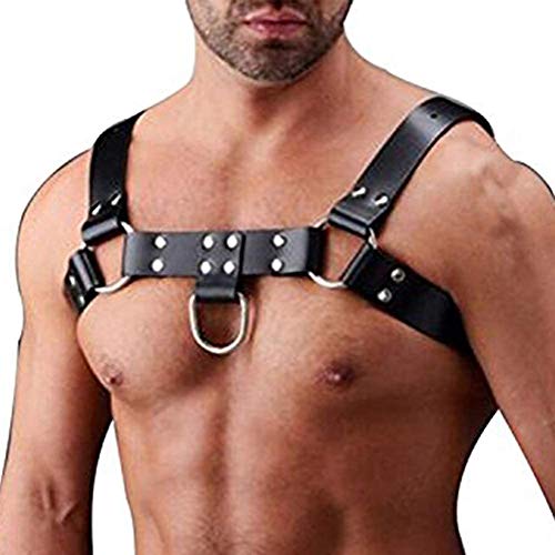 Men s Adjustable Leather Body Chest Harness Belt Shoulder Cage Belt Clubwear Costume (Black003)