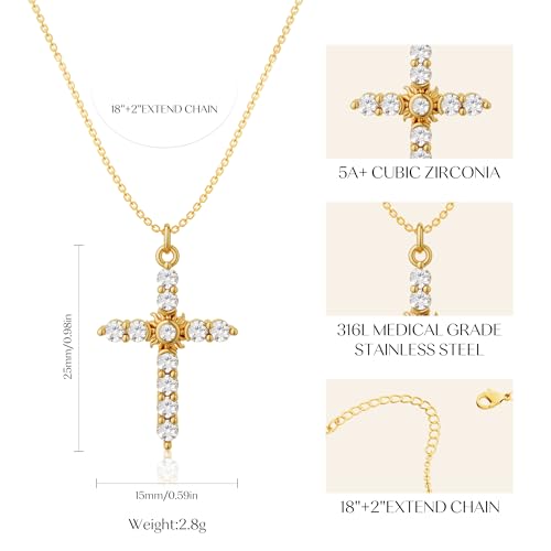 Cross Necklace for Women Sunrise Cross Necklace 18K Gold Plated Cross With Sun Pendant Neckalce Christian Faith Jewelry Dainty Cubic Zirconia Neckalces Birthday Gifts for Women4