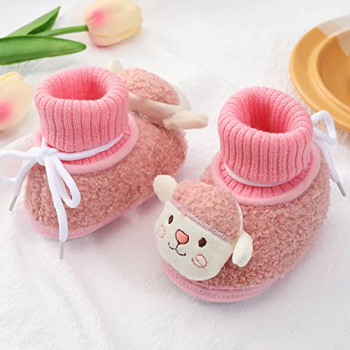 Baby Girls Boys Soft Booties 0-12 Months Kids Knitting Cartoon Character Snow Boots Infant Toddler Warming Shoes (Pink, 3-6 Months) #TOP6