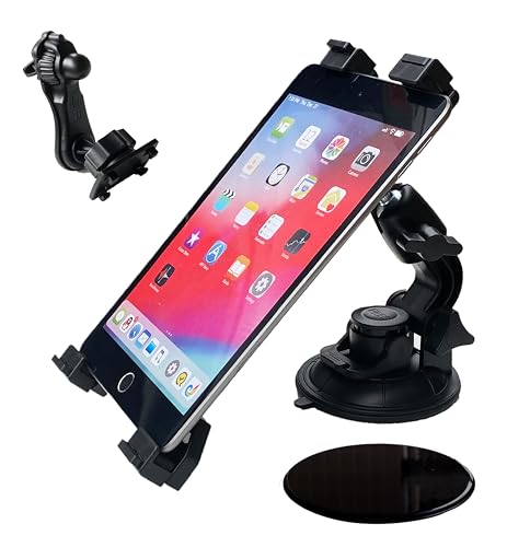 Nexvoro Universal 3-in-1 Tablet Holder for Car Windshield, Air Vent Mount, and Dashboard, 360-Degree Rotation Adjustable Rotating for Samsung Galaxy iPad/iPad Air/iPad Mini Size 7- 12.9, Black
