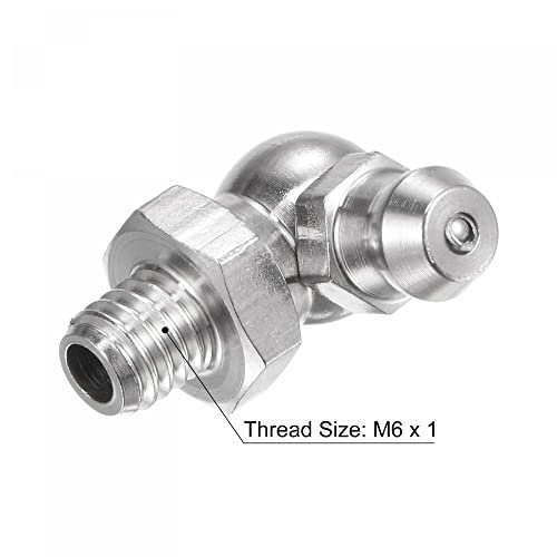 Image of uxcell 201 Stainless Steel 90 Degree Grease Fitting M6 x 1mm Thread Hydraulic Grease Fitting Accessories, 5Pcs