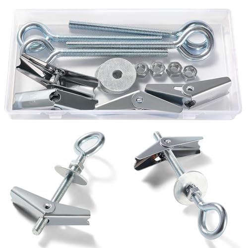 Lyeteung 4 Sets M6 Wing Spring Hook, Spring Toggle Wing Closed Hook, Ceiling Plasterboard Mount Hook, with Hex Nuts, Washers