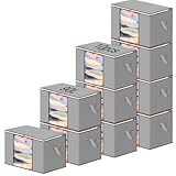 Pafeooui 10 Pack 90L Large Storage Bags with Reinforced Handles – Foldable Closet Organizers for Bedding, Blankets, Clothing & Toys – Durable Non-Woven Fabric with Clear Window, Grey