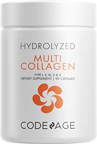 Codeage Multi Collagen Protein Capsules, Type I, II, III, V, X, Grass Fed & Hydrolyzed Collagen Pills Supplement, All in One Collagen, Bone Broth, Amla Berry Source of Vitamin C, Non-GMO, 90 Count