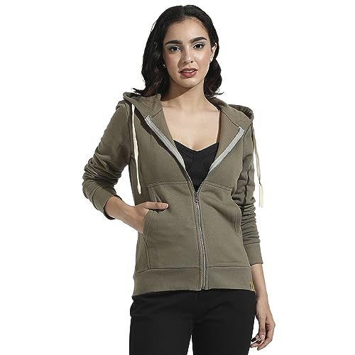 Image of PINACOLADA Women's Zip-Front Hoodie with Angled Open Pockets for Casual Wear | Hooded Neck | Long Sleeve | Zipper Closure | Cotton Sweatshirt Crafted with Comfort Fit for Everyday Wear