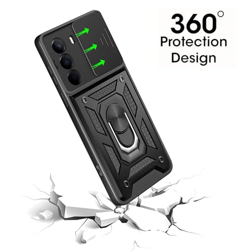 Image of Tough Armor Bumper Back Cover Case for OnePlus Nord CE 6 Lite 5G | Sliding Camera Cover, Kickstand & Ring Holder 360 Degree Protection Back Cover Case for OnePlus Nord CE 6 Lite 5G - Black