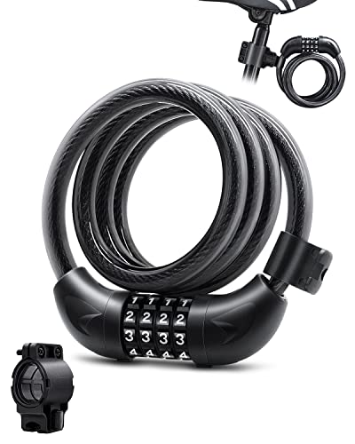 Ndakter Bike Lock Cable, Scooter Lock, Bicycle Locks Heavy Duty Anti Theft, 4 Feet Coiled Secure Resettable Combination Lock With Mounting Bracket, 1/2 Inch Diameter #TOP5