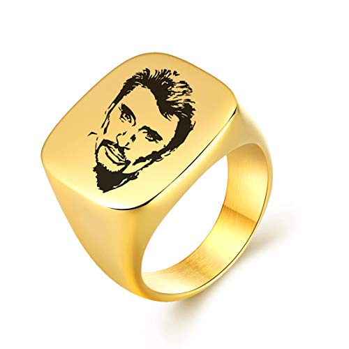 AFSTALR Johnny Hallyday Bague Chevalière Homme Acier Inoxydable Anneau Bague Sceau Le Boss Rock, Or 10