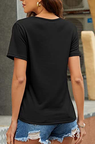 PESION Women's Fringe Trim Shirts Short Sleeve Tassel Trim Blouse T-Shirt Tops3