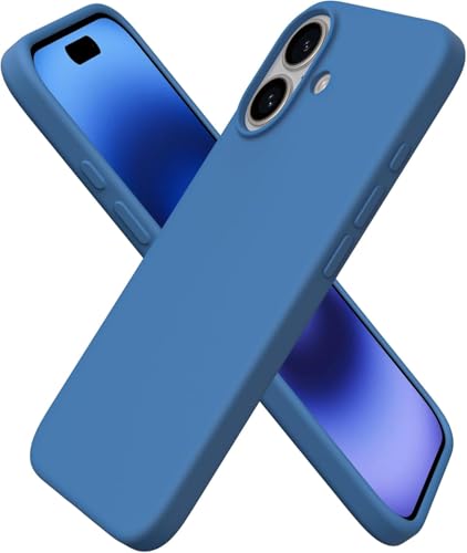 NAFS Compatible with iPhone 16 Genuine Liquid Silicone Back Case | Soft Micro-Fibre Lining Inside | Camera Protection | Shockproof Back Cover Case for iPhone 16 (Silicone, Black) (Blue)