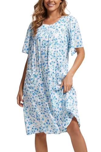 Image of COSUNIONY House Dresses for Women Cotton Short Sleeve House Coat Buttons Down Dusters Robe with Pockets S-XXL
