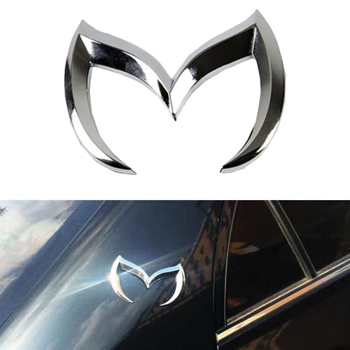 1 Pc Metal Evil 'M' Rear Trunk Badge Decal Emblem Glossy, Rear Trunk Evil M Emblem Logo Decor Badge Decal, Compatible with Mazda 3 6 CX MX Miata (Sliver)