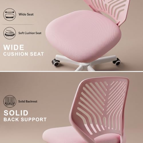 Image of DROGO Nova Ergonomic Office Chair, Armless Mesh Desk Chair with Breathable Backrest & Height Adjustable Seat, Soft Cushioned Computer Chair for Home, Study & Bedroom, 1 Year Warranty (Pink)