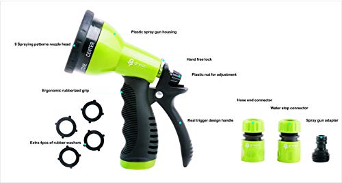 Green Expert Hose Nozzle Full Set with Quick Connectors 9 Adjustable Patterns Suit to Most Hoses Lightweight Water Sprayer Set for Pets Shower Car Wash Plants Watering Home Cleaning 479904 - Thumbnail 6