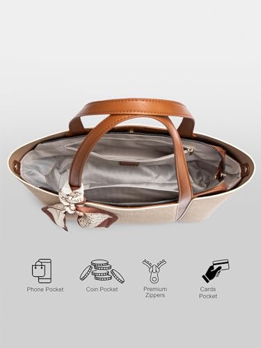 Image of ITTI Capri Tote for Women | Lightweight Three-Compartment Tote Bag with Elegant Scarf Design | Large Capacity Work & Daily Use Bag