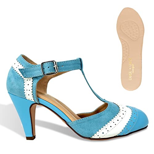 Women's Two Tones Wing Tips Retro Rockability 1950s Vintage T-Strap Pinup Style Pump Flapper2